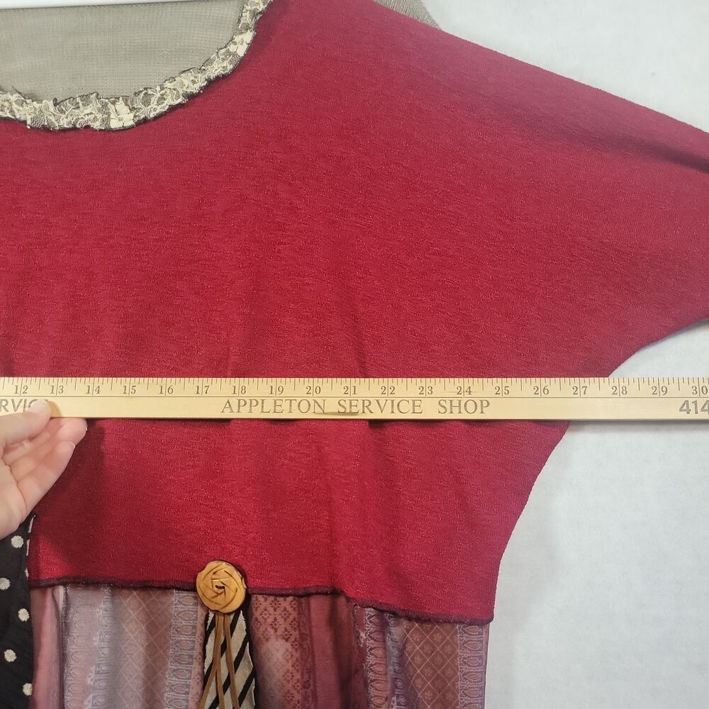 Vintage Lee Anderson Red Boho Tunic Blouse SZ M USA Button Fringe Lace Accent - Picture 7 of 8